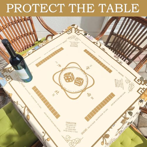 Oudain Chinoiserie Mahjong Tablecloth Florals Card Table Cloth 55x 55 Inch Square Tablecloth Game Table Cover with Game Rules for Mahjong Beginners, Card, Board Tile Games (Beige) - color: Beige
