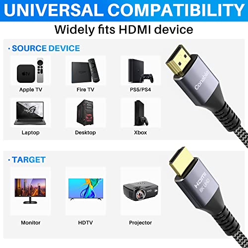 8K HDMI 2.1 Cable 3.3FT/1M, Real Certified 48Gbps Ultra High Speed HDMI® Cable, Braided Cord, Supports 10K 8K@60Hz 4K@120Hz, eARC, HDR 10, HDCP 2.2&2.3, Compatible with TV PS5 X-box Projector Monitor - size: 3.3FT, style: 1 Pack