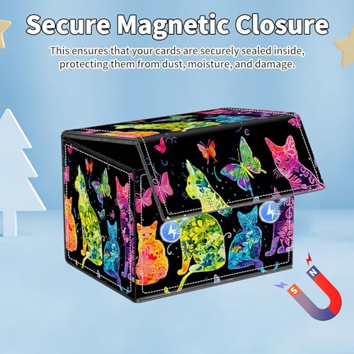 for MTG Commander Deck Box,Card Deck Box for Trading Yugioh MTG,Fits 100 Double Sleeved Cards,PU Leather Strong Magnet Case for Magic Commander TCG CCG,Glitter Cat - color: Glitter Cat