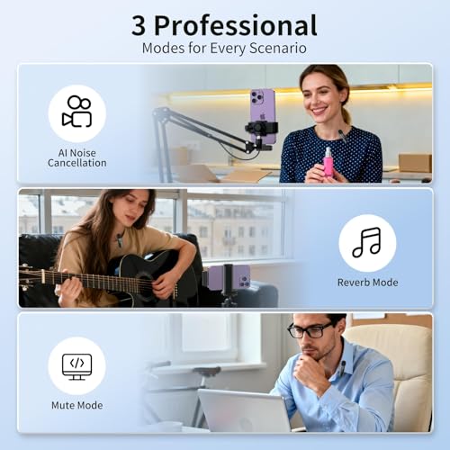 Microphone for iPhone & Android, Wireless Mini Microphone | Battery Display, Clear Voice, Noise Cancelling, Lavalier Mic for TikTok, YouTube & Interviews, Dual Mic - style: USB-C+Lightning+USB-A