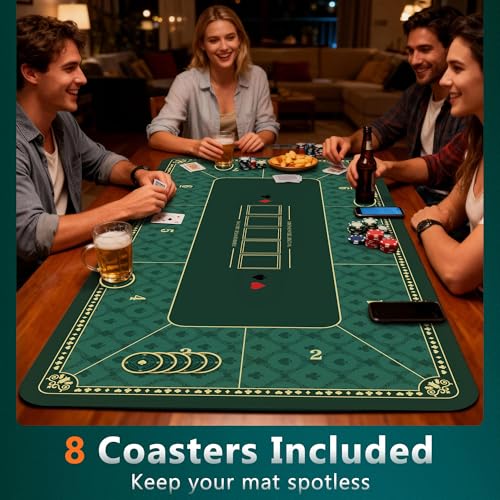 ORIENGEAR Poker Mat 70x35 Inch, 10 Player Poker Table Topper with Non-Slip Rubber Base & Carry Bag, Professional Blackjack Table Top for Texas Holdem, Home Casino Game Nights - color: Green