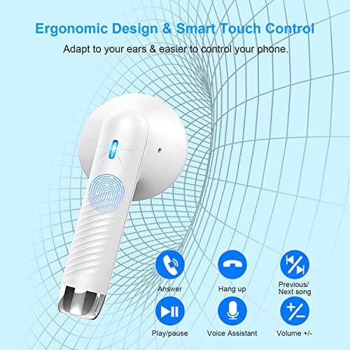 Jxrev Wireless Earbuds, Bluetooth 5.4 Headphones in Ear with Noise Cancelling Mic, Earbuds Stereo Bass, IP7 Waterproof Sports Earphones, 32H Playtime USB C Charging Buds White for Android iOS - color: White