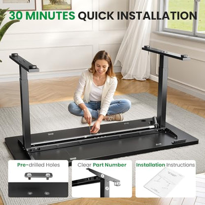 Black 60x28 in Electric Standing Desk, 1 Inch Thick Tabletop | Double Beam Frame, Holds 220lbs, Sit Stand, 3 Memory Height Adjustment, Extra Deep Table Top, Black Frame - color: Black Top / Black Frame, size: 60 x 28 Inch