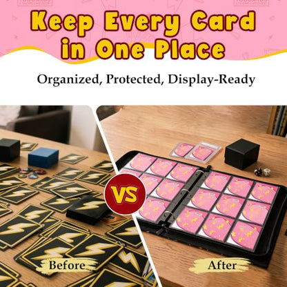 Card Binder for Pokemon Cards, 9 Pocket Trading Card Binder Holds 900 Cards with 50 Removable Sleeves, 3 Ring Zipper Card Holder Album Book Case for TCG, MTG, Sports Cards Collection, Boys Girls - color: Pink