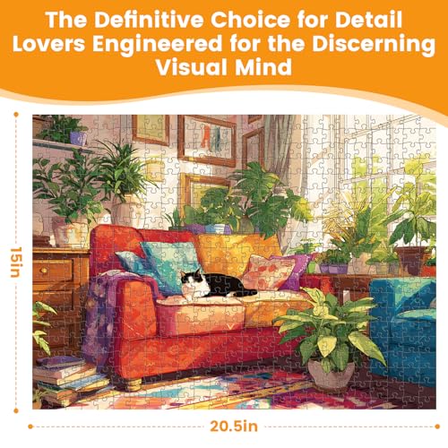 500 Piece Puzzles for Adults, Cozy Sunlit Room Jigsaw Puzzles with Lush Greenery, Relaxing 500 piece Puzzle, Perfect for Family Time, Home Wall Decor, Great Gift for Adults, Seniors,16+, 20.5 x 15 in - style: Cat’s Lazy Day