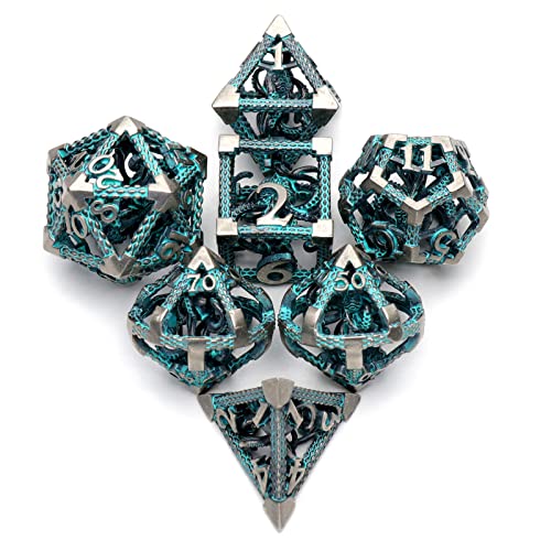 D&D Dice, Metal Polyhedral Dice Set Role Playing DND Dice for Dungeons and Dragons HNCCESG Hollow Cthulhu Dice for Table Game RPG MTG (Blue) - color: Cthulhu Blue
