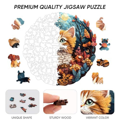 Qiuenisray Wooden Puzzle, Cute Cat Puzzle 500 Pieces Unique Shape Advanced Wooden Jigsaw Puzzle, Challenge Jigsaw Puzzle for Family Game 16.9x16.8 in - color: Cute Cat, size: 500pcs