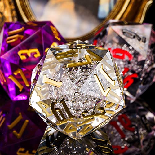 55mm 20 Sided DND Dice, Giant D20 D&D Polyhedral Dice Large D20 with Die Gift Box for Dungeons and Dragons, RPG Table Games (Transparent Bubbles) - color: Transparent Bubbles
