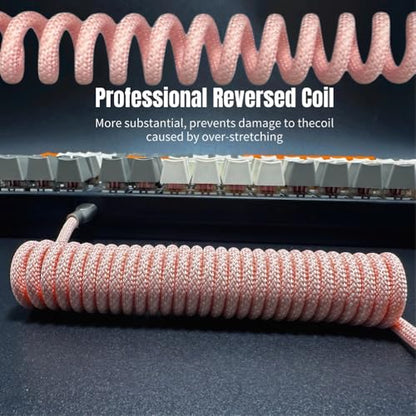 USB C Coiled Keyboard Cable - Custom 1.5ft Coil+3ft Extension Mechanical Keyboard Cable with Detachable Metal Aviator,Nylon Braided USB C to USB A for Gaming Keyboard, PC,Computer Gamer & Enthusiasts - color: Pink