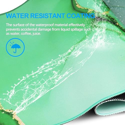 Large Gaming Mouse Pad, Waterproof Mousepad with Stitched Edges, Non-Slip Rubber Base, XXL Computer Long Keyboard Mouse Mat for Gamer, Office & Home, 31.5" x 15.7", Marble Green - color: Marble Green, size: 31.5 inches x 15.7 inches