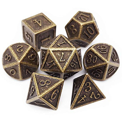 Haxtec Metal DND Dice Set, 7 Pcs Antique Polyhedral Dice for Table Games | Bronze D&D Dice with Leather Bag, Compatible with Dungeons and Dragons, Ancient Heavy Metallic, TTRPG Gifts for DND Lovers - color: Bronze