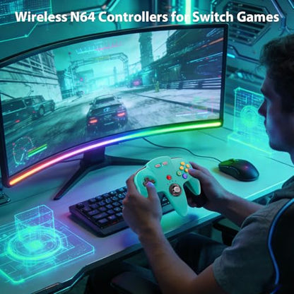 KIWITATA Wireless N64 Controller for Switch Online Games, 2.4GHZ N64 Wireless Remote Joystick Controller Compatible with N64 Console, Switch 1/2,Windows PC & MAC Turquoise - color: Turquoise