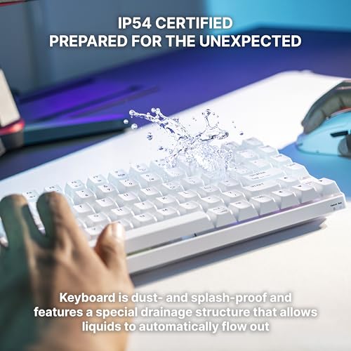 K33 Compact Wireless, 75% Mem-chanical Gaming Keyboard, Multi Device, Bluetooth, 2.4 GHz & Wired Mode, RGB-Lighting, IP54 Dust & Splash-Resistant (White) - color: White