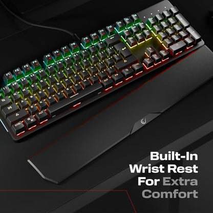 KB-R86 Umbra Mechanical Gaming Keyboard – High-Performance Switches, 26-Key Anti-Ghosting, 12 Multi Media Keys, Wrist Rest, Durable ABS – Compatible with PC, Laptop, Mac (Red Switch) - color: Red Switch, size: 26 Keys