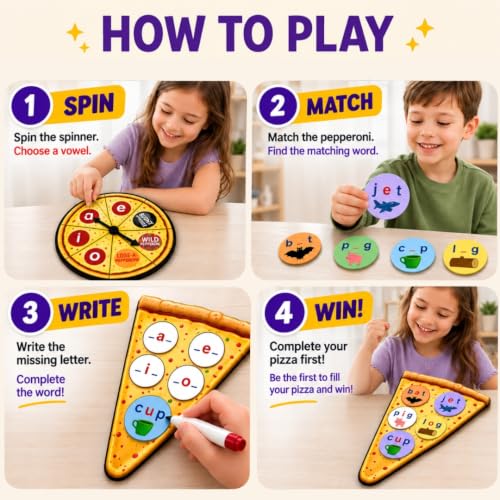CVC Words on Pepperoni - Learn to Read & Write, Magnetic Phonics Games | Preschool Kindergarten Learning, Write-Wipe Activity, Classroom & Homeschool Supplies, Speech Therapy Ages 3+ - size: CVC Word Game
