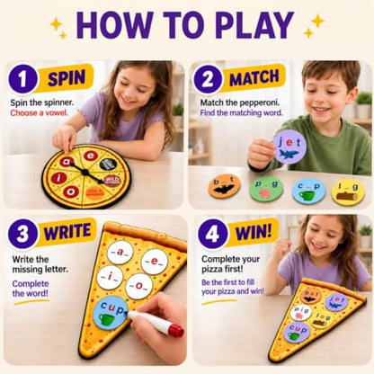 CVC Words on Pepperoni - Learn to Read & Write, Magnetic Phonics Games | Preschool Kindergarten Learning, Write-Wipe Activity, Classroom & Homeschool Supplies, Speech Therapy Ages 3+ - size: CVC Word Game