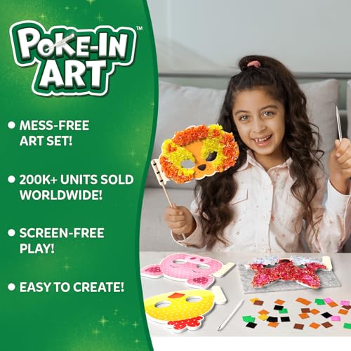 Skillmatics Poke-in Art – Animal Masks, Mess-Free DIY Wood Craft Kit | Fun Creative Activity for Kids, 800+ Colorful Fabric Squares, 6 Foam Masks, Gifts for Girls & Boys Ages 4, 5, 6, 7, 8, 9 - style: 9. Animal Masks