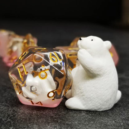 Sage's Portal Familiars Dice and Toy Set Combo Resin DND Dice Set Polyhedral Dice Set for Dungeons and Dragons RPG Pathfinder Tabletop TTRPG (Polar Bear + Figurine) - color: Polar Bear, style: Dice Set +Mini Figure