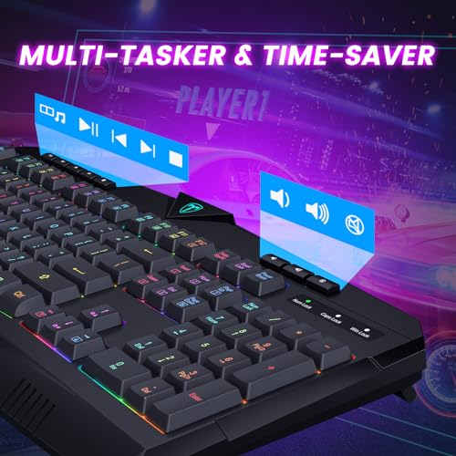 Wireless Keyboard, Rechargeable RGB Backlit Wireless Gaming Keyboard with Wrist Rest, Silent Keys, Multimedia Keys, Anti-ghosting, Full-Size Waterproof Light Up Keyboard for PC Mac Xbox Gamer - color: Carbon Black