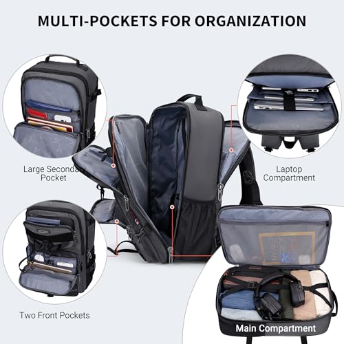WITZMAN Travel Backpack for Men 45L Convertible Bag Fits 17" Laptop | Large Nylon Carry on Luggage Bag, 3 in 1 Laptop Backpack Airline Approved, For Weekend Getaway, Overnight Trip, B688 Grey - color: Silvery Grey