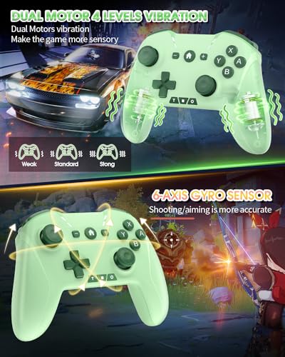 Switch Controller for Nintendo Switch/OLED,Hall Effect One-Piece Joypad with Turbo/4 Looping Macro Buttons/Wake Up/9 colors RGB,Includes 4 game card slots wireless handheld controller (Green) - color: Green