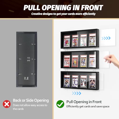 Emfogo Card Display Case, 3 Pack Trading Card Display Frame Wall Mount, Wooden Baseball Card Display Case with Clear View, Graded Sports Card Display for Trading Card Collection (3 Pack-Black) - size: 1-Layer 3 Pack