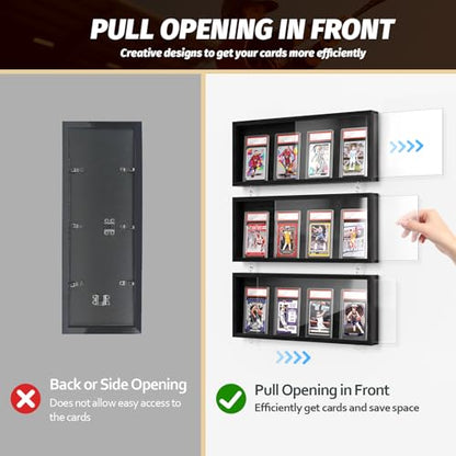 Emfogo Card Display Case, 3 Pack Trading Card Display Frame Wall Mount, Wooden Baseball Card Display Case with Clear View, Graded Sports Card Display for Trading Card Collection (3 Pack-Black) - size: 1-Layer 3 Pack