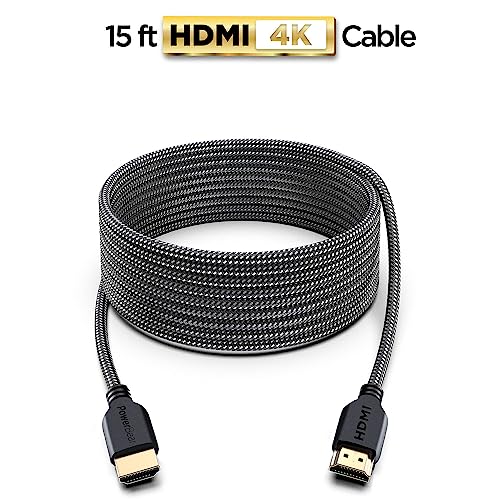 PowerBear 4K HDMI Cable 15 ft [2 Pack] High Speed, Braided Nylon & Gold Connectors, 4K @ 60Hz, Ultra HD, 2K, 1080P, ARC & CL3 Rated | for Laptop, Monitor, PS5, PS4, Xbox One, Fire TV, Apple TV & More - size: 15ft 2pack
