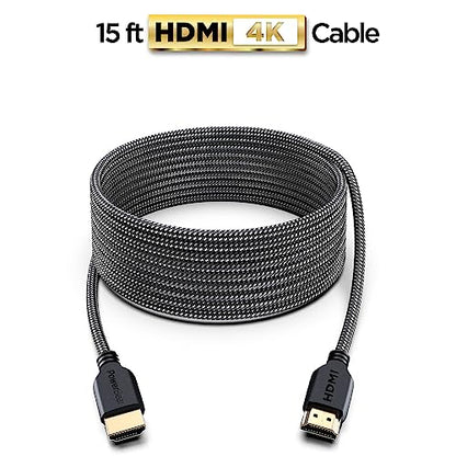 PowerBear 4K HDMI Cable 15 ft [2 Pack] High Speed, Braided Nylon & Gold Connectors, 4K @ 60Hz, Ultra HD, 2K, 1080P, ARC & CL3 Rated | for Laptop, Monitor, PS5, PS4, Xbox One, Fire TV, Apple TV & More - size: 15ft 2pack