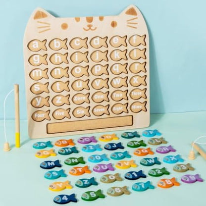 Magnetic Alphabet Numbers Fishing Game, Wooden ABC Letter Numbers Uppercase Lowercase Matching Puzzle Fine Motor Montessori Educational Toy for Preschool 3 4 5 Year Old Toddlers - style: alphabet & number fishing
