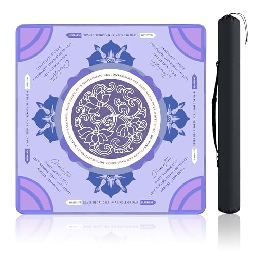 Mahjong Table Mat with Rules 31.5" x 31.5" Neoprene Rubber Square Purple Gaming Mat - Anti-Slip, Noise Reduction Durable & Easy to Clean for Mahjong Tiles, Poker, Dominoes & Board/Tile Games (Purple) - color: Purple