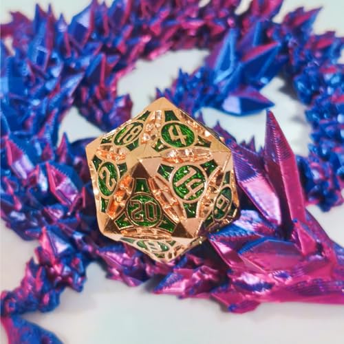 D20 23mm Metal Dice Polyhedral Dice for Dungeons and Dragons, RPG, Polyhedral Roleplaying Games MTG Table Games (Rose Gold + Green) - color: Rose Gold + Green