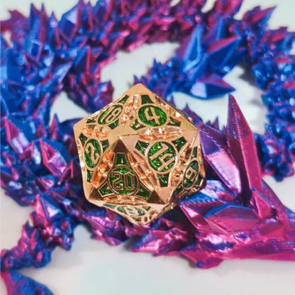 D20 23mm Metal Dice Polyhedral Dice for Dungeons and Dragons, RPG, Polyhedral Roleplaying Games MTG Table Games (Rose Gold + Green) - color: Rose Gold + Green