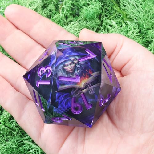 Mini Planet DND Sharp Edge Giant 50mm Dungeons and Dragons Chonk D20 Liquid Core Polyhedral RPG MTG Table Games Dice - color: Wise Witch E16