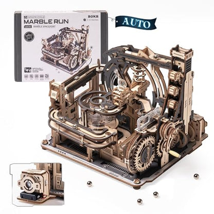 ROKR 3D Puzzles for Adults, Electric Model Kits Marble Spaceport LGC01, 472pcs Marble Run Brain Teaser Wooden Puzzles Building Toy, Desk Decor Creative Birthday Gifts for Men/Women 14+