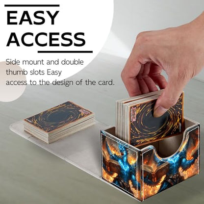 Trading Card Storage Box, Holds 100+ for MTG Cards, PU Leather with Magnetic Closure, Blue Dragon Reading Magic Books Durable Deck Box for Magic the Gathering, Trading Card Games - color: Blue Dragon Reading Magic Books