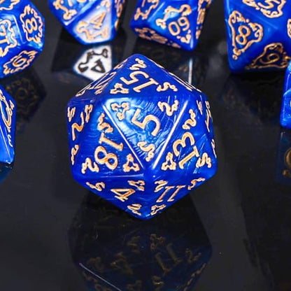 DND Dice Set - 7 Polyhedral Role Playing Dice with Gold Dragon Design, Acrylic D&D Dice Perfect for Dungeons and Dragons, Pathfinder, Warhammer, RPG Games (Blue) - color: Gold Dragon-blue