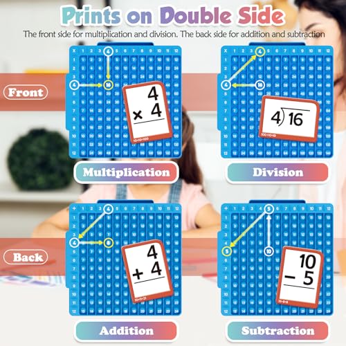 Torlam Math Flash Cards + Math Board, Multiplication Flash Card Times Table Chart, Math Manipulatives Division, Addition, Subtraction Games Toys for Kids, 1st, 2nd, 3rd, 4th, 5th, 6th Grade - style: 332 Flash Cards + Math Board
