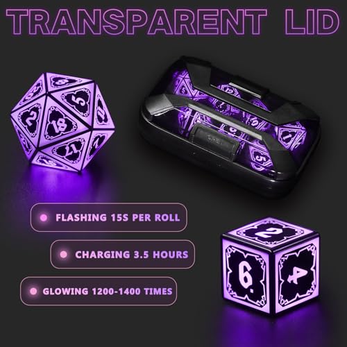 Light up LED DND Dice Set Rechargeable for Gift Dungeons and Dragon RPG | FONVGOGO D and D Glow in the Dark Dice with Charging Box for Tabletop Games, TTRPG, Dice Enthusiasts Collectors, DND Campaign - color: Astral Shard Purple