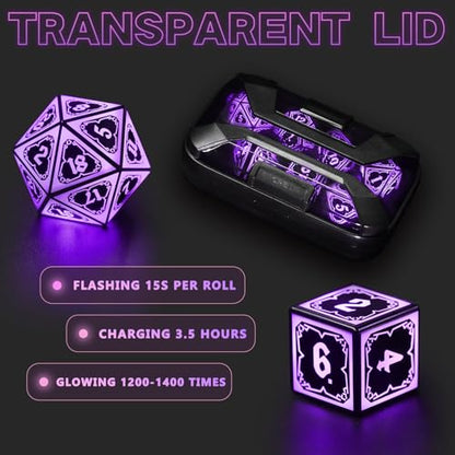 Light up LED DND Dice Set Rechargeable for Gift Dungeons and Dragon RPG | FONVGOGO D and D Glow in the Dark Dice with Charging Box for Tabletop Games, TTRPG, Dice Enthusiasts Collectors, DND Campaign - color: Astral Shard Purple