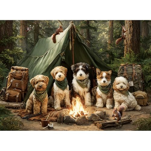 500 Pieces Puzzle for Adults, Puzzles for Adults 500 Pieces, Forest Dogs Camping Jigsaw Puzzle, Challenging Puzzle Perfect for Game Nights, 20.5 X 15 in - color: Forest Dogs Camping