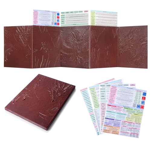 DND DM Screen 5e with 5 Panels, 3D Embossed Faux Leather Dungeon Master Screen with Clear GM Pockets, Dungeons and Dragons Accessories for DND Lovers