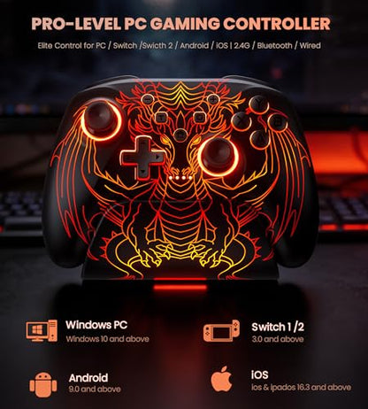 PC Controller with Hall Effect Joysticks & Trigger, Wireless PC Gaming Controller with Charging Dock & RGB Design, 1000Hz Polling Rate, No Drift, Programmable Back Buttons, Turbo, Gaming Controller for Windows PC/Switch/Android/iOS - color: Black