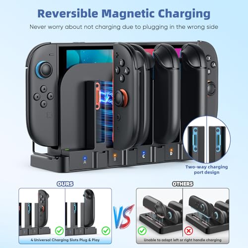 FASTSNAIL Switch Controller Charger for Nintendo Switch 2/1/OLED for Joycon | 9-in-1 Dual-Direction Magnetic Controller Charging Dock for Joycon 2, Switch 1/2 Fast Charger Station Stand Accessories - size: For Switch 1/2