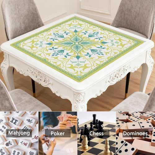 Elegant Mahjong Mat for Table, 31.5*31.5in Anti Slip Mahjong Table Cloth, Noise Reduction, Neoprene Mah jongg Mat with Carrying Bag & 3 Dices, Poker Board Tile Games Mats, William Morries's Vine - color: Green05