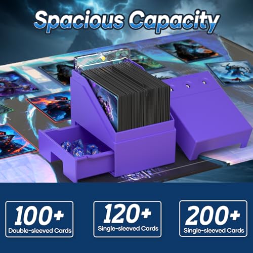 Proijeut Mtg Deck Box with Life Counter, Commander Deck Box Fits 100 Double-Sleeved Cards, Magic Card Storage Box with Commander Display & Dice Tray, Fit for MTG, TCG, CCG (Purple) - color: Purple