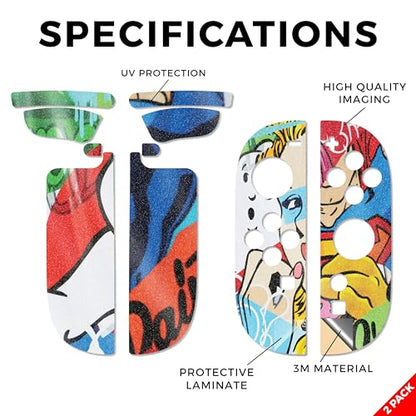 Glossy Glitter Gaming Skin Compatible with Nintendo Switch 2 Joy-Con Controller 2 Pack - Cartoon Mania - Premium 3M Vinyl Protective Wrap Decal Cover - Easy to Apply | Made in The USA by MightySkins - color: Cartoon Mania, size: 2 Pack of Joy-Con Skins, s