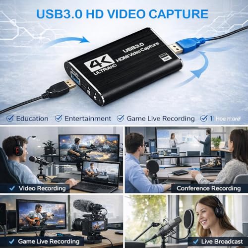 TOAKA USB 3.0 HDMI Capture Card 1080P 60FPS, Video Capture Card for Streaming Gaming, Compatible with PS5 PS4 Xbox Switch Camera PC