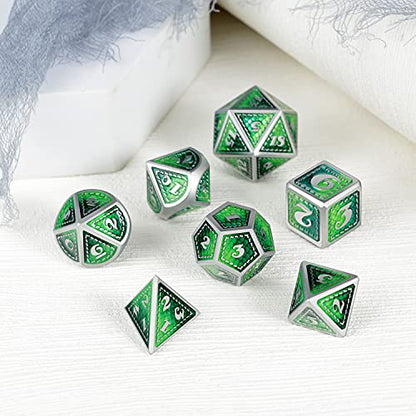 DND Metal Dice Set with Gift Metal Tin DNDND Metallic Dungeons and Dragons Dice Set for D&D Game (Neno Green & Green with Matt Silver Edge) - color: Neno Green & Green With Matt Edge