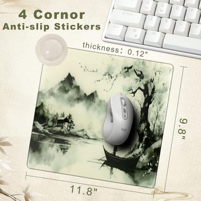 Glass Mousepad, Hard Surface Gaming Mouse Pads, Mousepad Gaming, Glasspad | Glass Pad, Professional Esport Tempered Glass Mouse Pad, Hard Mouse Pad for Bed, 11.8"×9.8" computer mat - color: Japanese Ink Painting 1